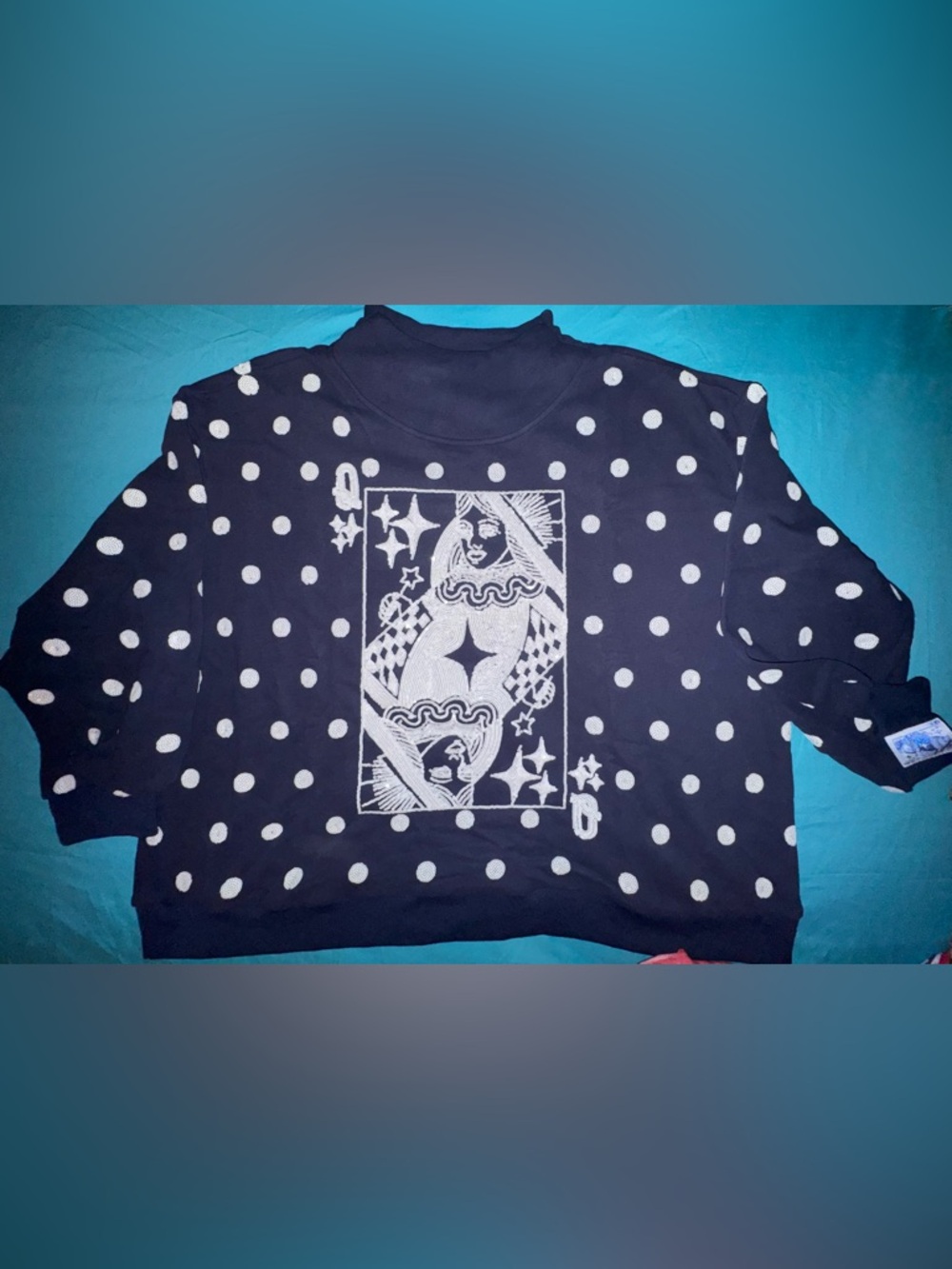 Polka Dot Graphic Queen Sweater - Navy & White - Large - NWT